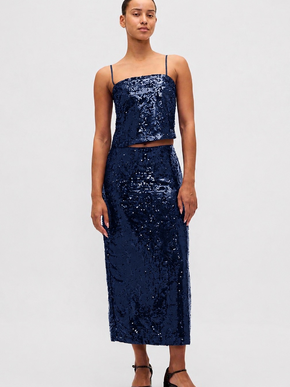 GAP Navy Sequin Midi Pencil Skirt